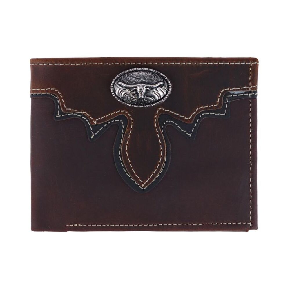 CTM Men's Leather Longhorn Concho Bifold Wallet